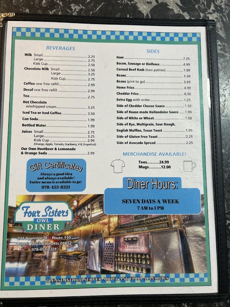 Four Sisters Owl Diner Menu image 3